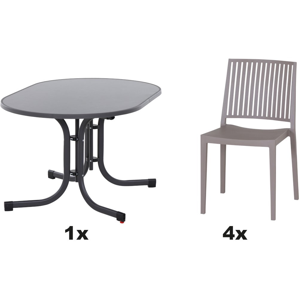 SIENA GARDEN Urban Lights Set 5teilig Lane Stuhl gastrotauglich taupe mit Tisch Paco 140x90