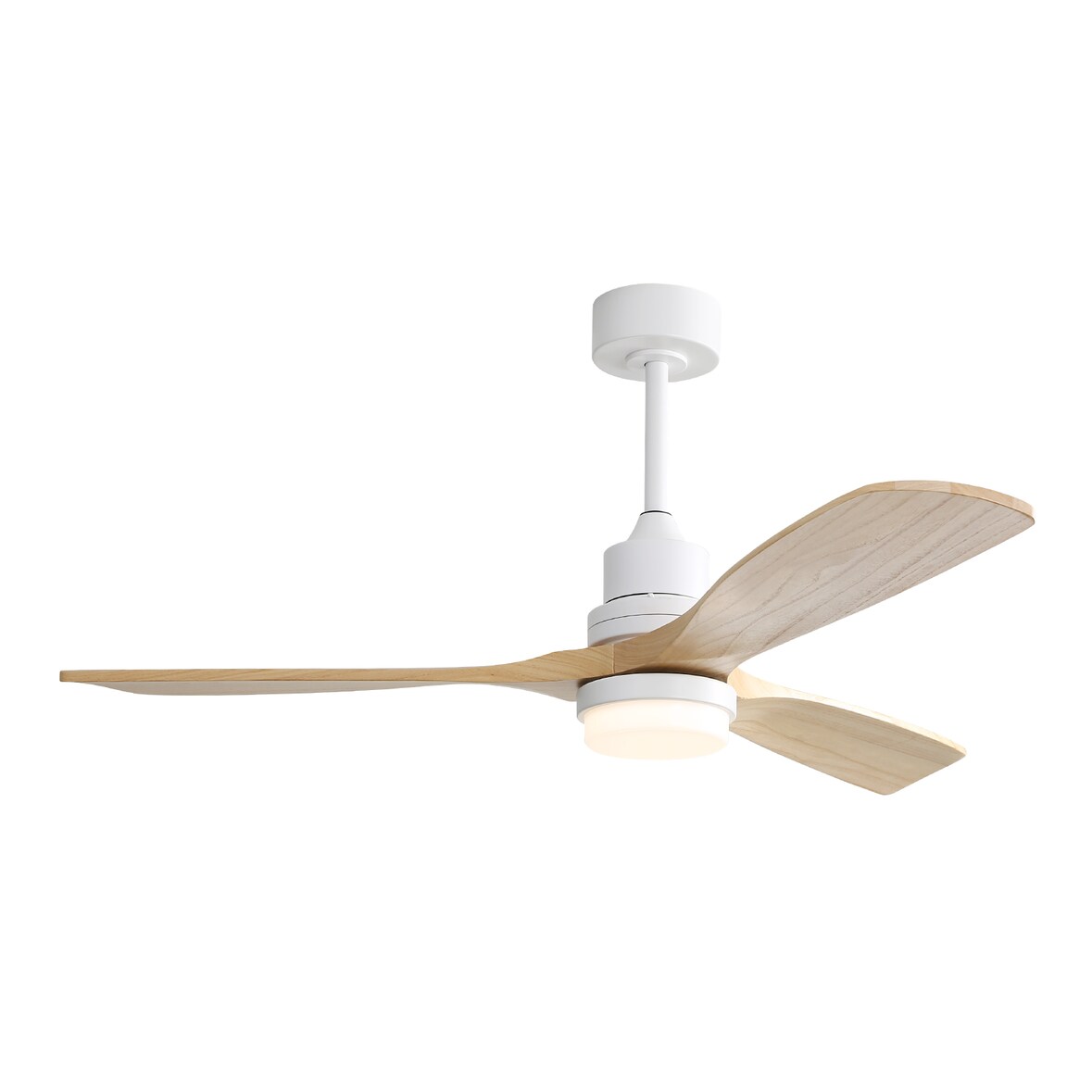 Deckenventilator 52x132x132 cm mit dimmbarer LED-Beleuchtung 18 W Weiß, ultra leiser DC-Motor, 6 Stufen Fernbedienung, Holzflügel