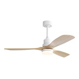 thumbnail of Deckenventilator 52x132x132 cm mit dimmbarer LED-Beleuchtung 18 W Weiß, ultra leiser DC-Motor, 6 Stufen Fernbedienung, Holzflügel