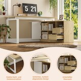 thumbnail of Merax L-förmiger Schreibtisch 152x113.5x76 cm, Bürotisch mit 2 Schubladen, 3 offenen Regalen & 1 Schrank, Naturholzfarbe & Weiß
