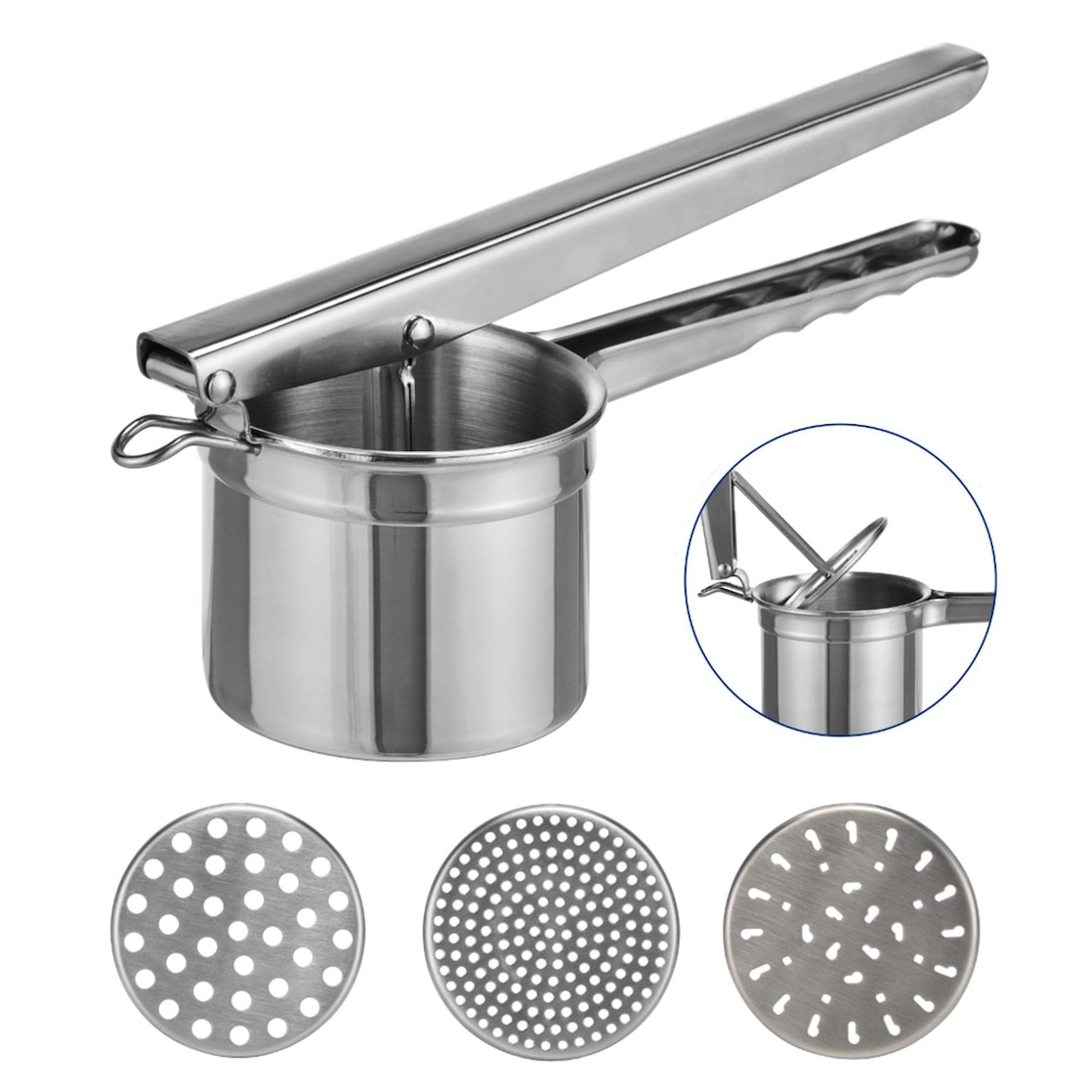 Edelstahl Kartoffelpresse Spätzlepresse 3 Locheinsätze