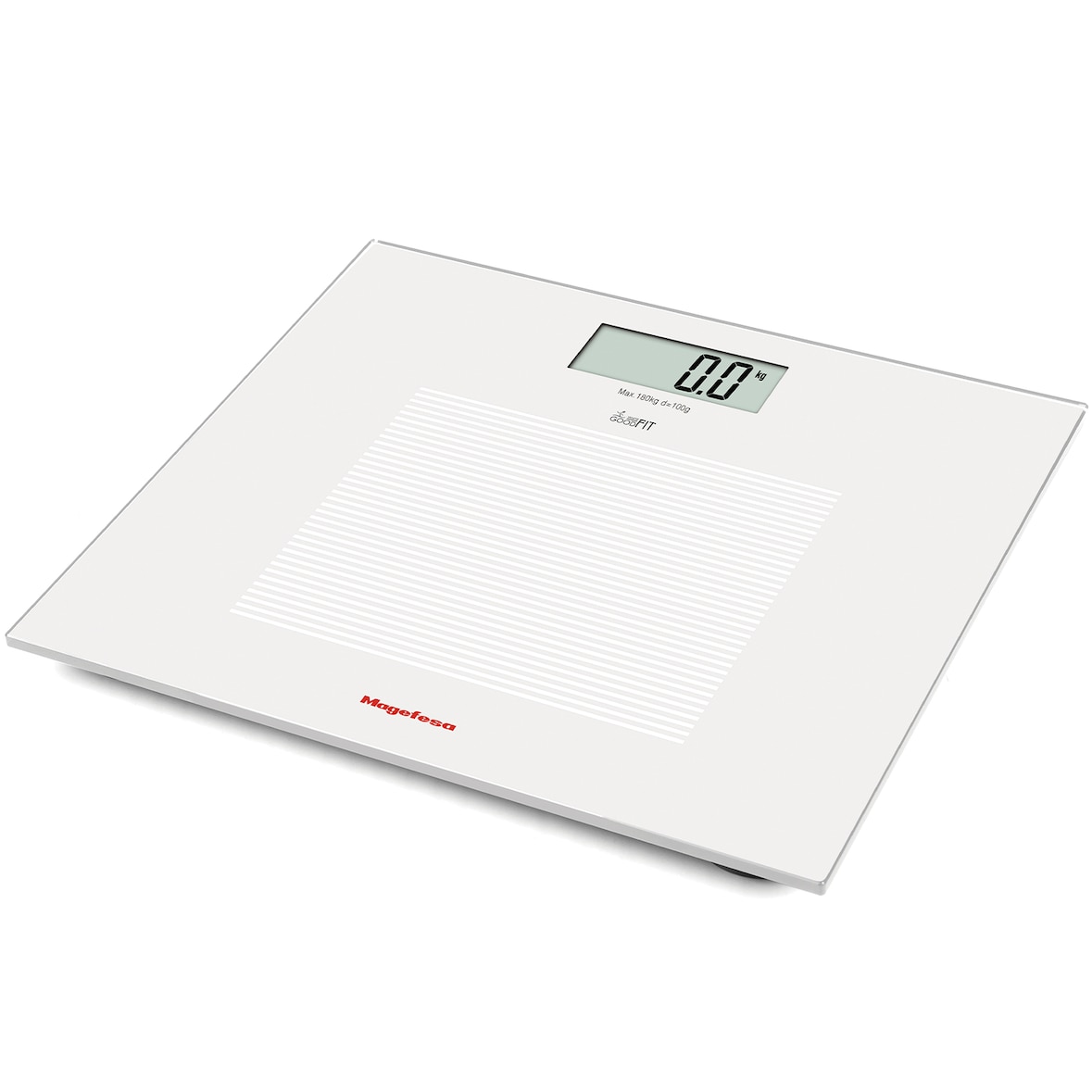 Magefesa Goodfit 1501 - Báscula Baño Blanca, Pantalla 75x31mm, Sensor Alta Precisión, Batería de Litio, Base Antideslizante, Apagado Automático