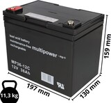 thumbnail of Ersatzakku für Shoprider Gemini 36 2x Multipower 12V - 36Ah Zyklenfest AGM VRLA