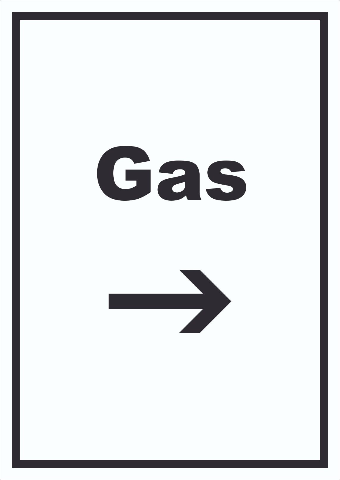 Gas Schild mit Text und Richtungspfeil rechts Anschluss hochkant A5 (148x210mm)
