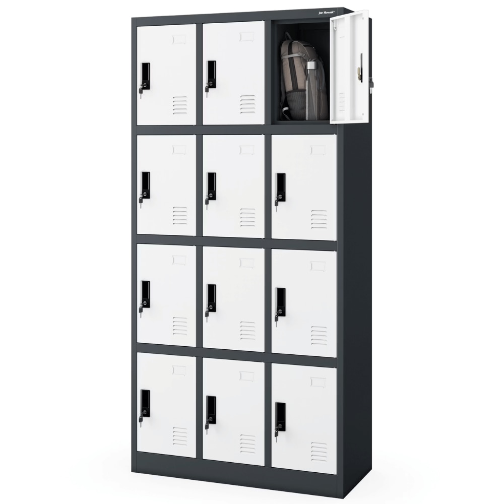 Schließfachschrank Spind BERN - 12 Fächer, Etikettenhalter | Wertfachschrank Umkleideschrank Metall Kleiderspind, 185x90x40cm Anthrazit-Weiß