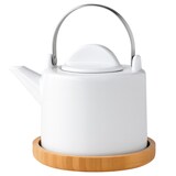 thumbnail of Trendy Porseleinen Theepot 1200 ml – Met Uitneembare RVS Theezeef & Bamboe Onderzetter – Voor Losse Thee – Mat Wit