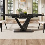 thumbnail of Ausziehbarer Esstisch Teleskoptisch 76x160x75 cm Marmordekor Schwarz mit Metallschienen Verriegelung und verstellbaren Füßen MDF Metall