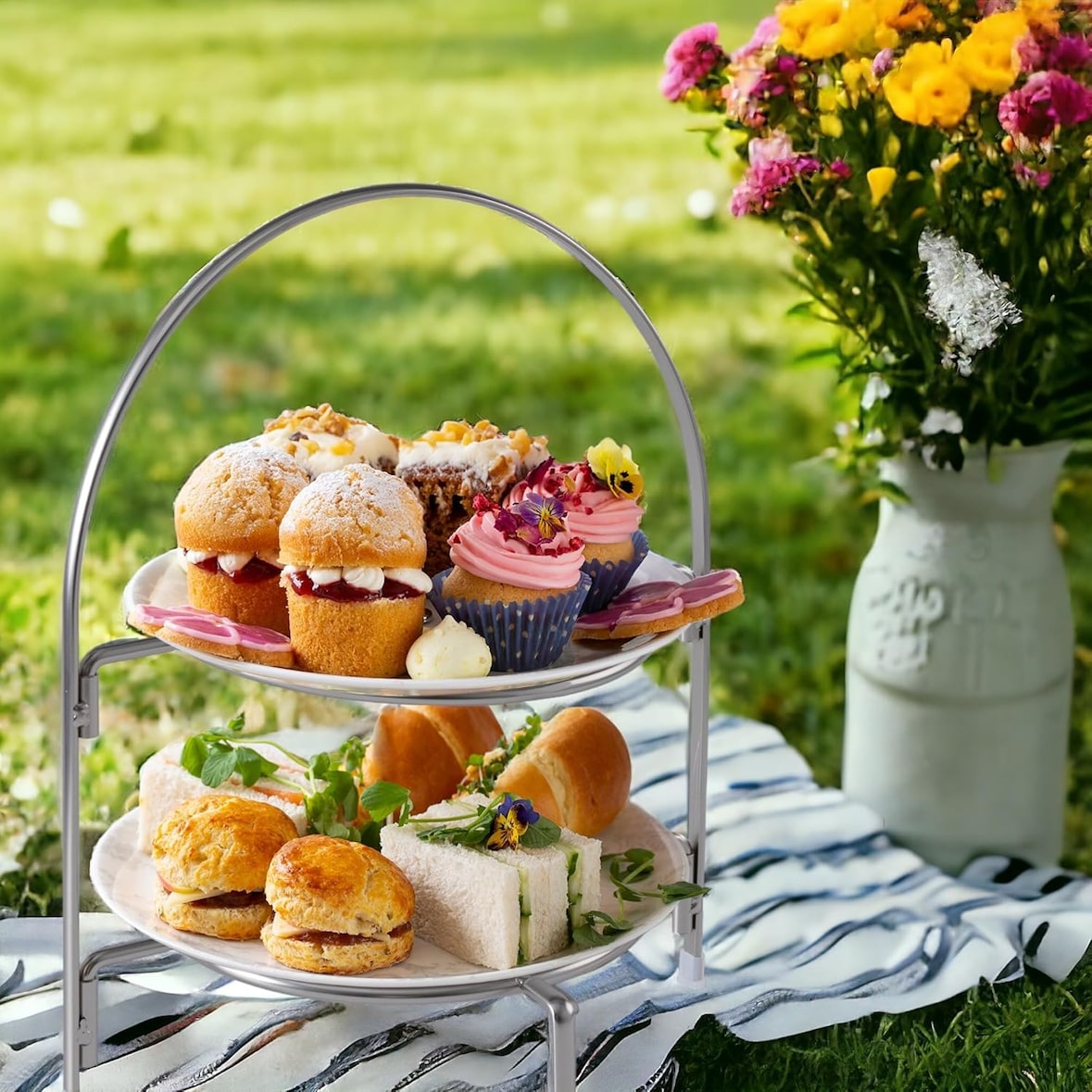 eGenuss Teller Etagere 2 Etagen Edelstahl Serviergestell 2 Etagen mit rutschfeste Füße Telleretagere Gestell für 2 Teller - Spülmaschinenfest 2-stöcki