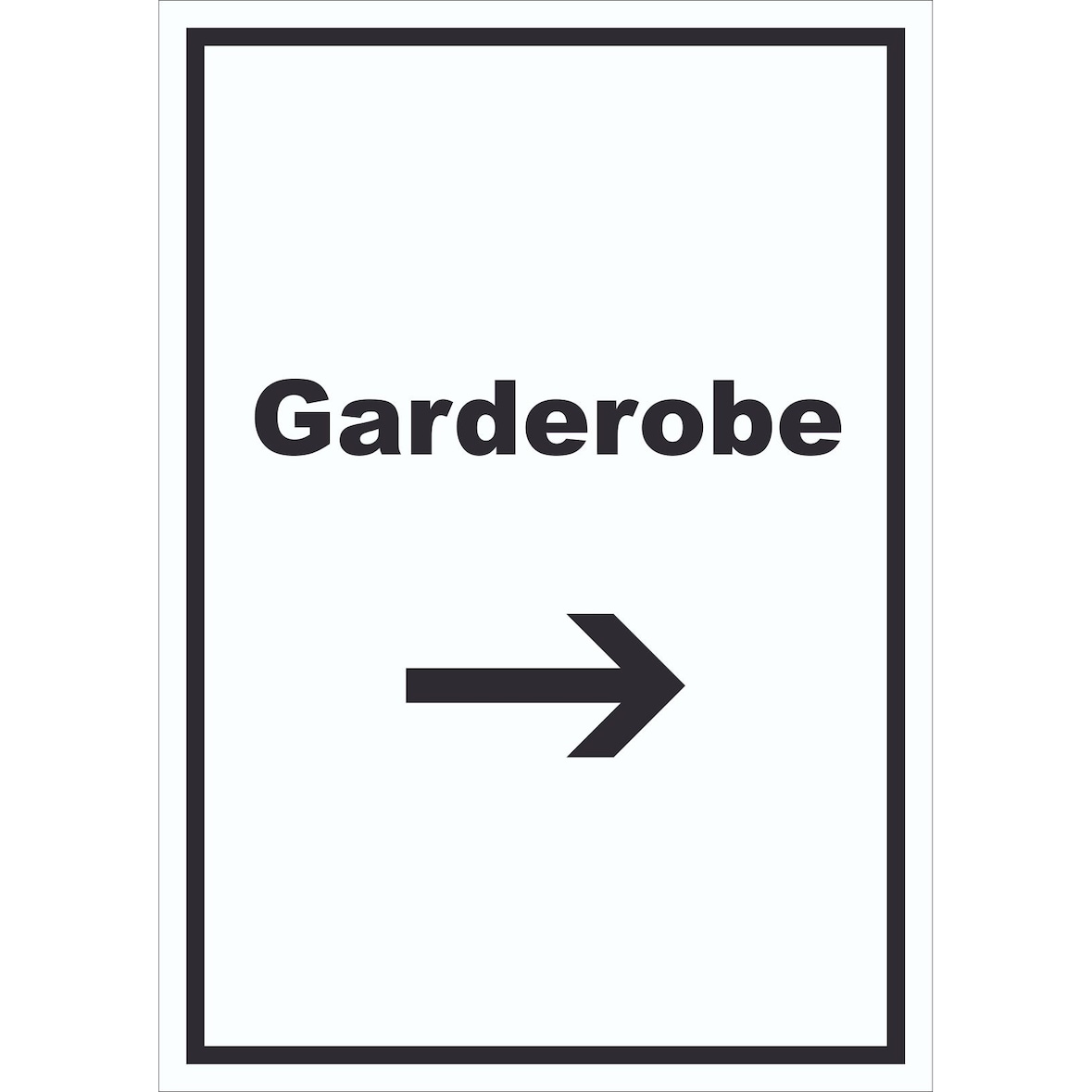Garderobe Schild mit Text Richtungspfeil rechts Kleidung aufbewahren hochkant A4 (210x297mm)