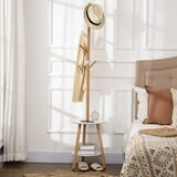 thumbnail of HOMCOM 2 en 1 Perchero de Pie de Bambú con 2 Estantes 5 Ganchos 39,5x39,5x171 cm