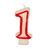 thumbnail of Zahlenkerze 7,3 cm weiss "1" mit rotem Rand