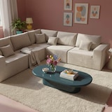 thumbnail of Table basse ovale 100 x 70 cm en MDF effet laqué bleu canard