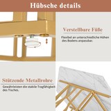 thumbnail of Esstisch sechseckig Weiß+Gold 116x100x75 cm Marmoroptik MDF Tischplatte mit geometrischem Muster, Stahlgestell in Astform, modern