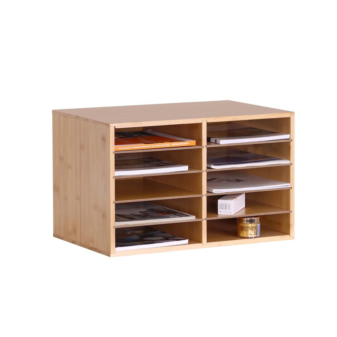 Relaxdays Dokumentenablage Bambus, DIN A4, 10 Fächer, Büro, Home Office, HBT: 31x49x31 cm, Schreibtisch Organizer, natur
