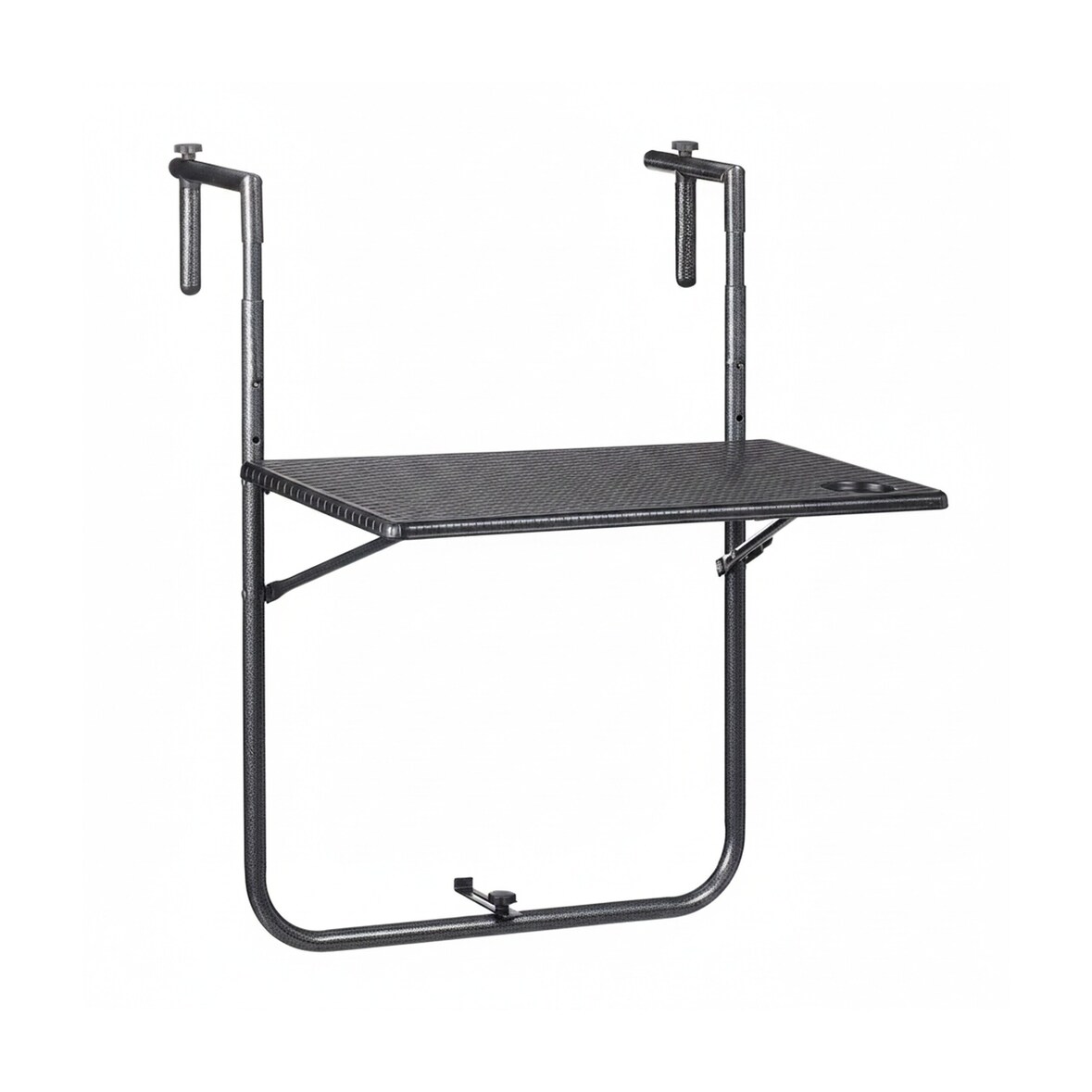 Relaxdays Balkonhängetisch klappbar, 3-fach höhenverstellbar, Rattan-Optik, wetterfest, Tisch BxT 59,5 x 36 cm, schwarz
