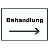 thumbnail of Behandlung Schild mit Text und Richtungspfeil rechts Behandlungsraum waagerecht A4 Rückseite selbstklebend