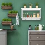 thumbnail of Relaxdays Wandregal, mit 3 Metall-Haken, 2 Ablagen, Landhausstil, Küchenregal, Wandgarderobe, HBT: 40x66x20 cm, weiß