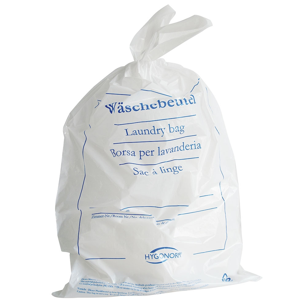 HYGOSTAR 10x100 Wäschebeutel Classic einweg 38x54 cm mit blauem Aufdruck Wäschesack