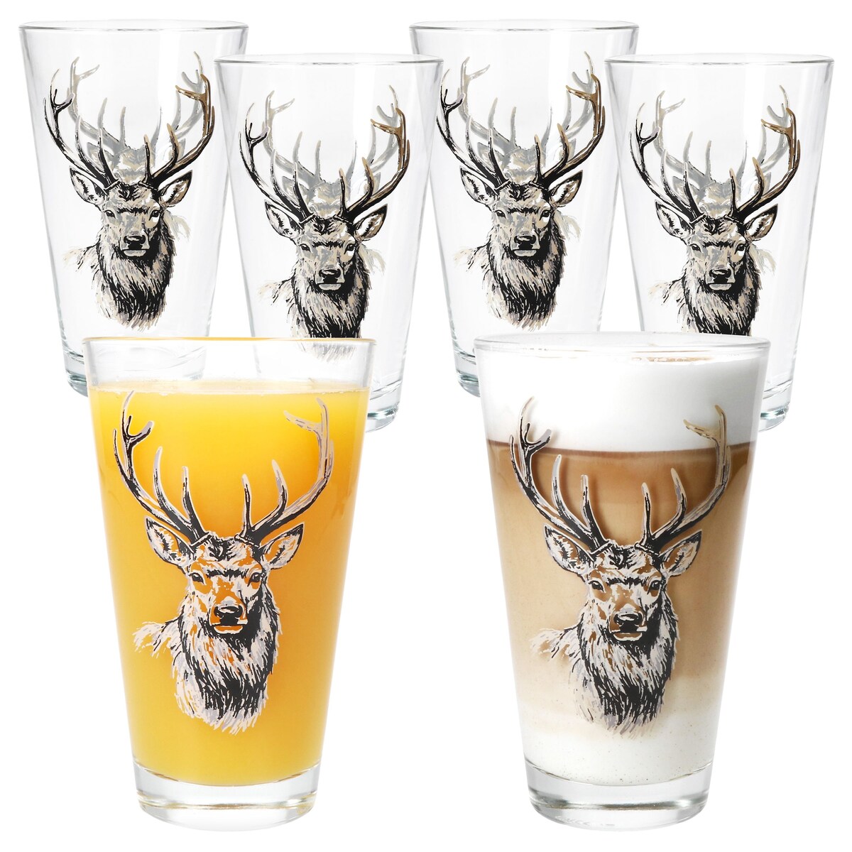 6x Alois Trinkgläser 250ml H13,1cm Saft-Gläser Limo-Glas Wasser Softdrink Hirsch