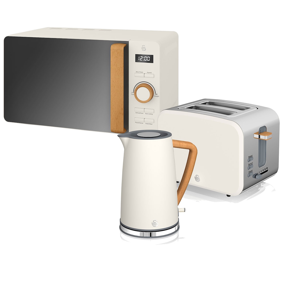 SWAN STRP1060WHTNEU Set Frühstück Wasserkocher Breitschlitz-Toaster Mikrowelle 20L Nordic grün, Weiß, 2200W