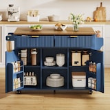 thumbnail of Merax Keukeneiland op wielen 120x45 cm, trolley met inklapbaar werkblad, opbergruimte, kruidenrek, handdoekhouder en 2 laden, marineblauw