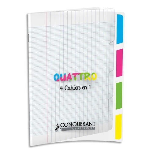 Lot de 5 Cahier Quattro Classique PP piqué 17x22, 140p./70 feuilles 90g/m², Séyès, incolore