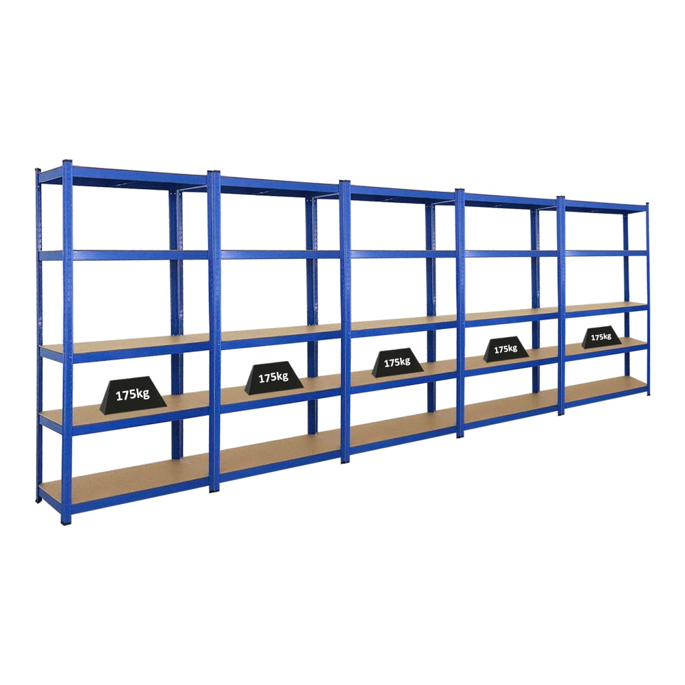 PROREGAL Mega Deal | 5x étagère robuste RAGNAR | HxLxP 180x90x40cm | Charge du compartiment 175kg | Bleu