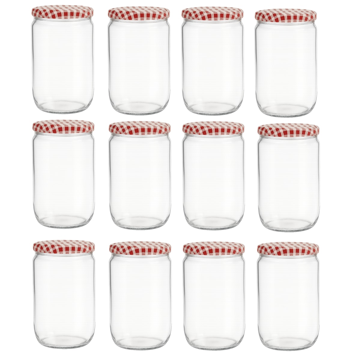 Confituurpot Jampot Inmaakpot met geruite schroefdeksel van 540 ml – 8.5 x 8.5 x 15 cm - 12 stuks