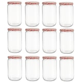 thumbnail of Confituurpot Jampot Inmaakpot met geruite schroefdeksel van 540 ml – 8.5 x 8.5 x 15 cm - 12 stuks