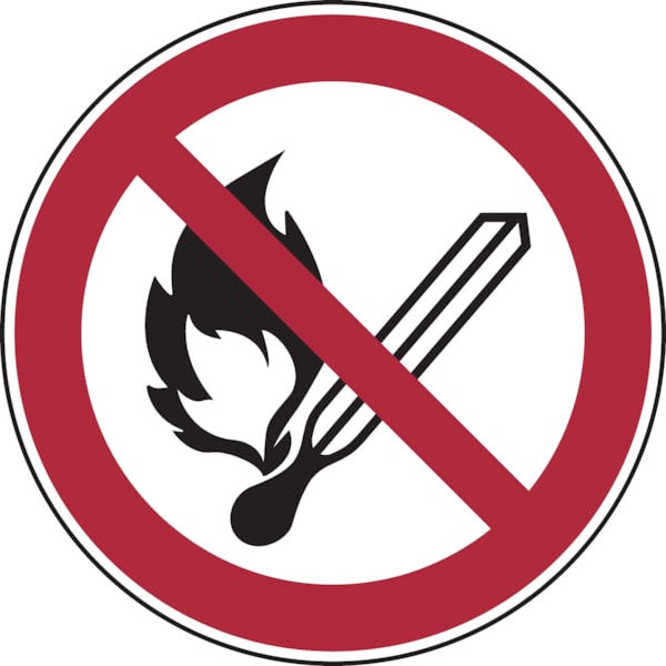 Verbotsschild, Feuer, offenes Licht und Rauchen verboten P003 - ASR A1.3 (DIN EN ISO 7010) - 200 mm Folie selbstklebend