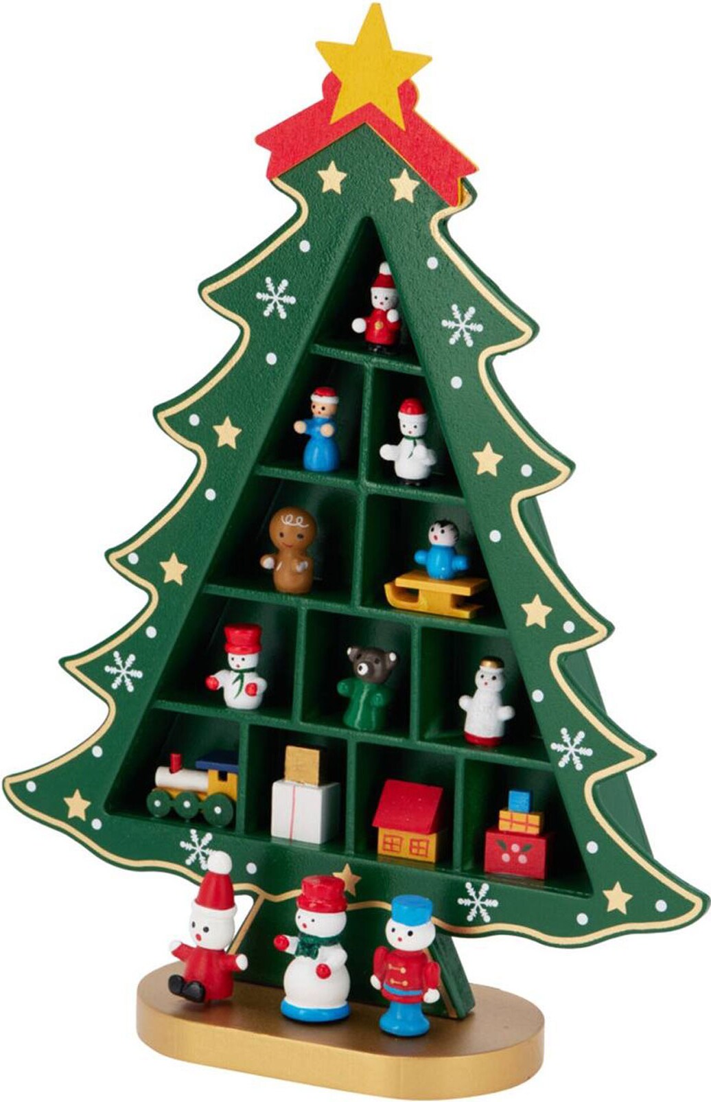 WellHome - Weihnachtsbaumfigur aus MDF mit grüner Dekoration, Höhe 29 cm.