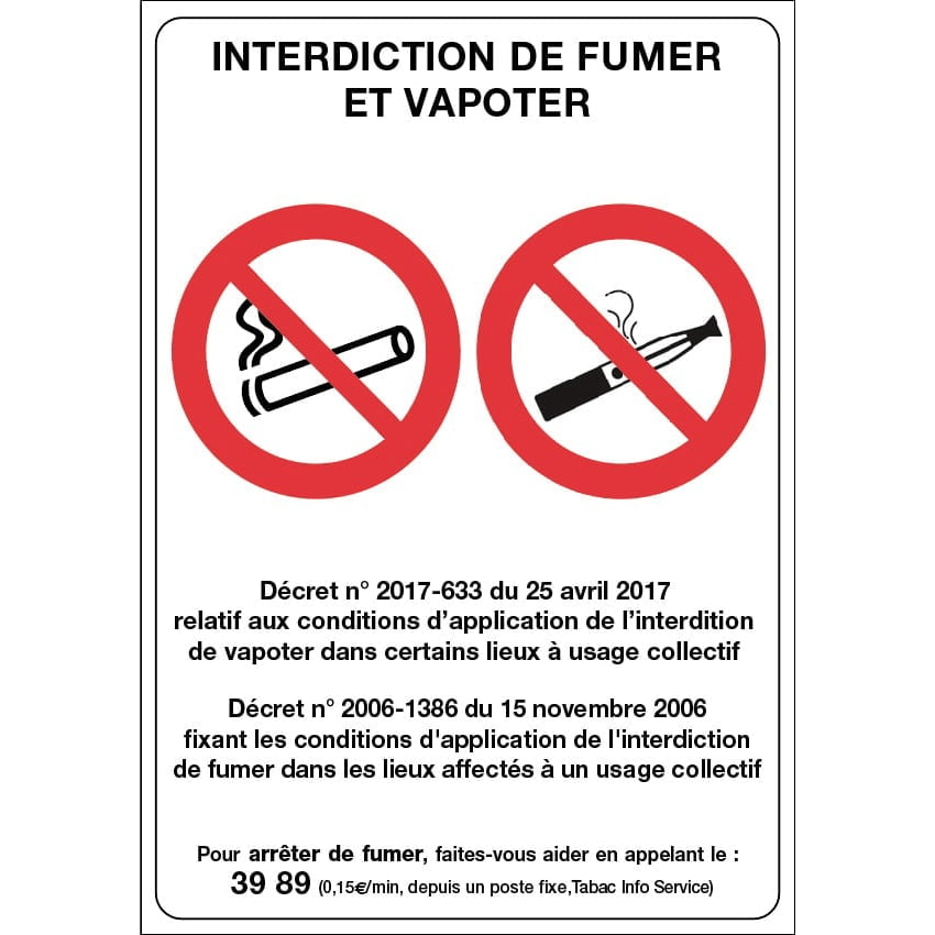Panneaux « Interdiction de fumer / vapoter / Espace sans tabac »