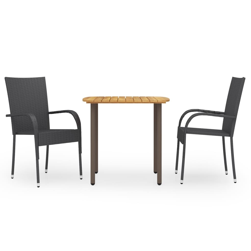 Helloshop26 - Juego de comedor de jardín de 3 piezas resina de mimbre negra 02_0013687