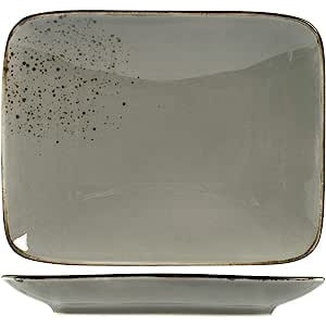 H&H Set 6 Piatti Rettangolari Reactive, in Stoneware, Grigio, 22x17cm