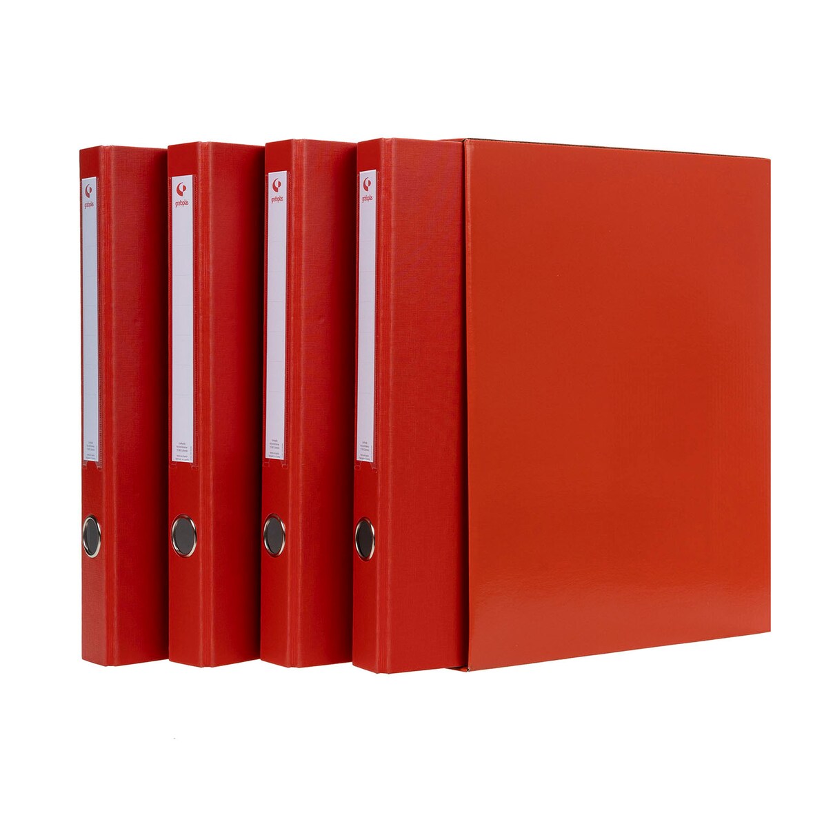 Grafoplás cuatro archivadores de palanca, con 2 anilla mixta, 25mm, rojo