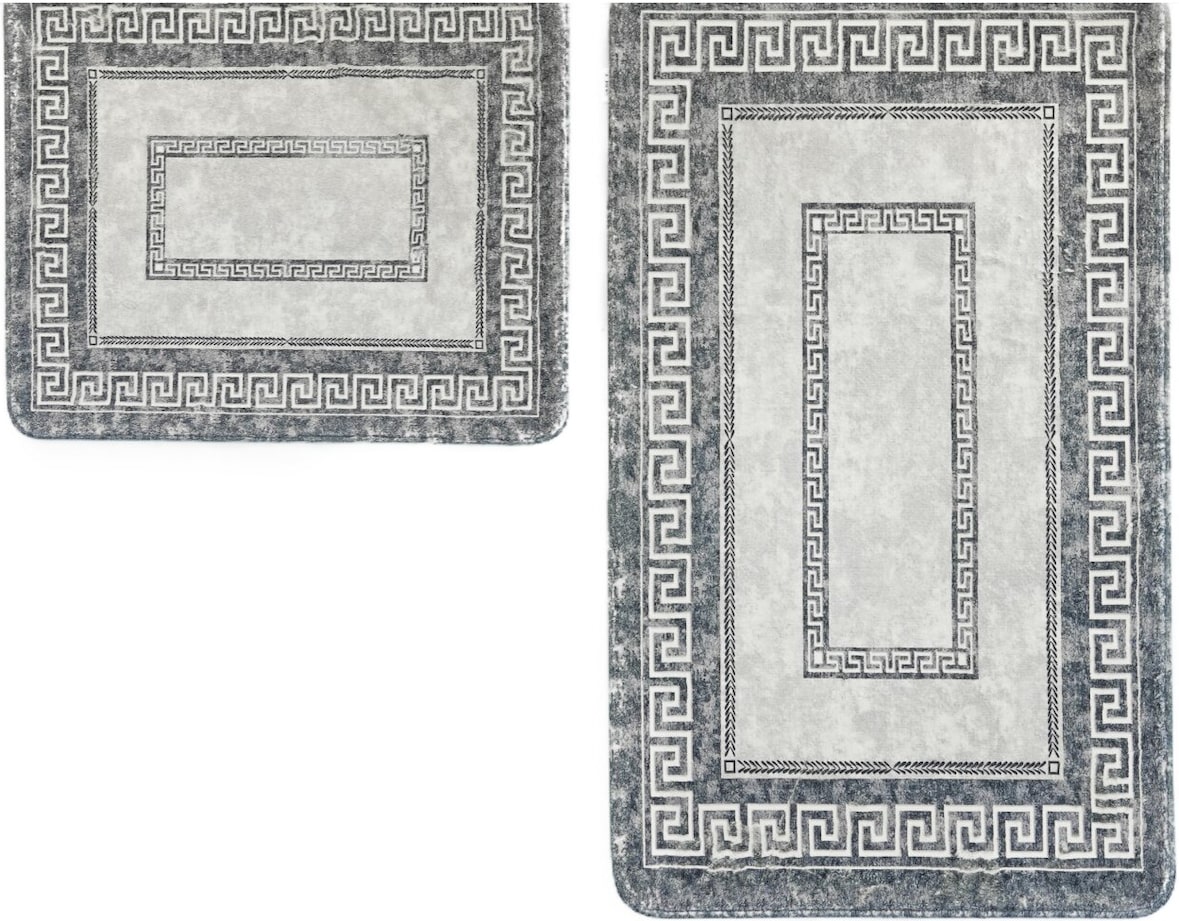 Almina Exclusive 2 Teiliges Bademattenset mit Muster Grau
