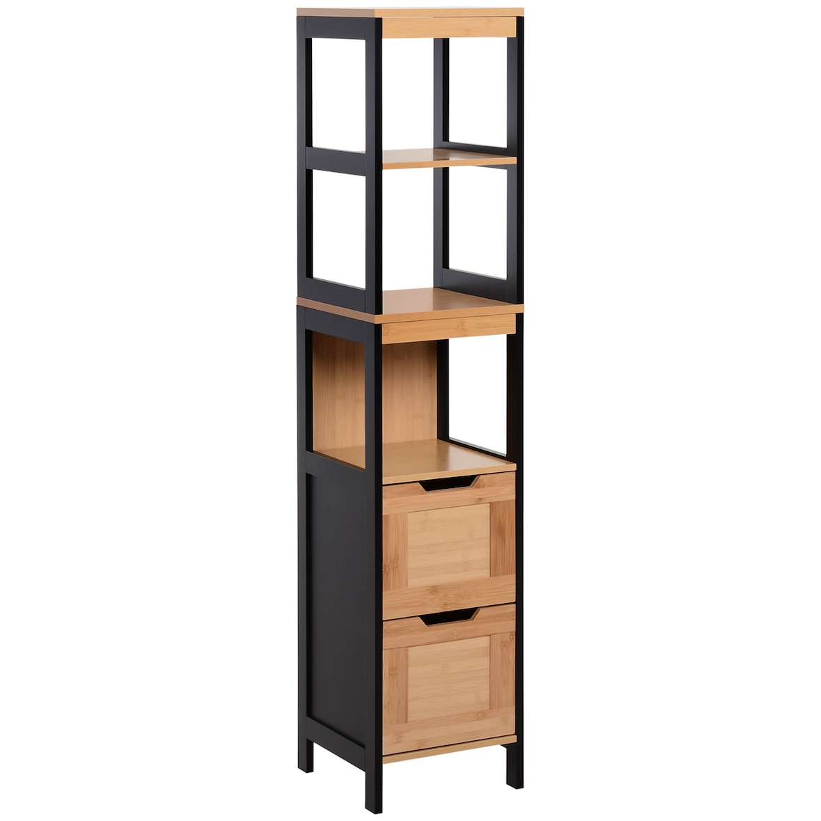 Columna auxiliar de baño armario alto para baño con 3 estantes y 2 cajones estilo moderno 30x30x144,3 cm