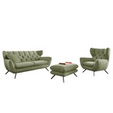 thumbnail of KAWOLA Grupo de asientos CHARME Sillón 2,5 plazas Taburete banco Pana verde oliva