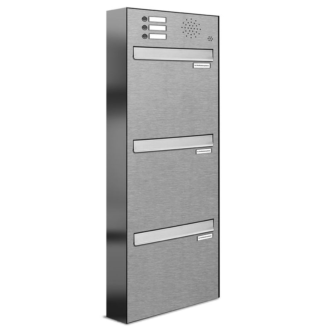 AL Briefkastensysteme 3 Fächer Premium Edelstahl Durchwurf Briefkasten Anlage mit Klingeln, Post A4, robust, wetterfest, Artikelnummer: 331V3DZ1KS