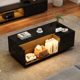 thumbnail of Couchtisch 100x50x35 cm Hochglanz Glasplatte LED-Schubladen Stauraum Ablage Wohnzimmer Tisch modern Design schwarz