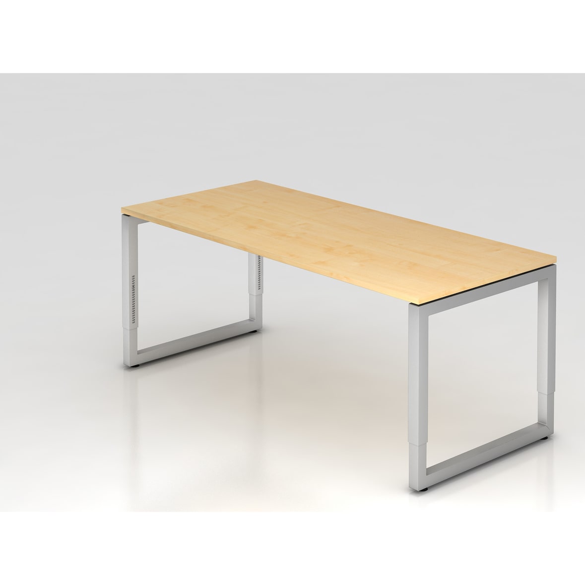 PROREGAL Schreibtisch Pavo | Ahorn | Silber Gestell | BxT 180x80cm | Arbeitshöhe 65-85cm | höhenverstellbar | O-Fuß-Gestell eckig