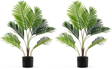 COSTWAY Juego de 2 Palmeras Areca Artificiales, 90 cm, Planta Artificial en Maceta, Palmera Artificial con Hojas, Planta Artificial de Interior