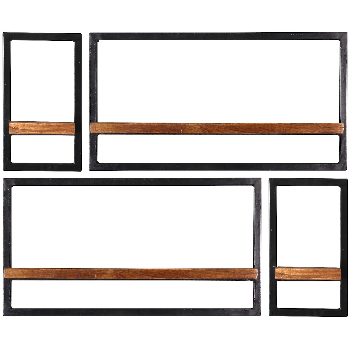 SIT Möbel Conjunto de prateleiras de parede|4 peças|Pavimentos em madeira de mangueira natural|Moldura sucata preta antiga|L95xP25xA75cm|09200-10