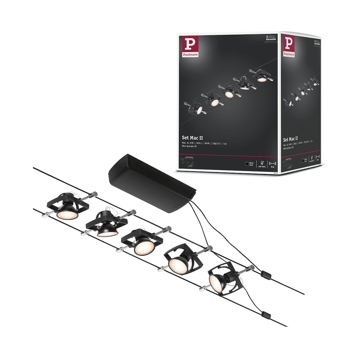 Paulmann CorDuo Kabelsysteem Mac II Basisset GU5,3  max. 5x10W   230/12V Zwart mat#Chroom 94434