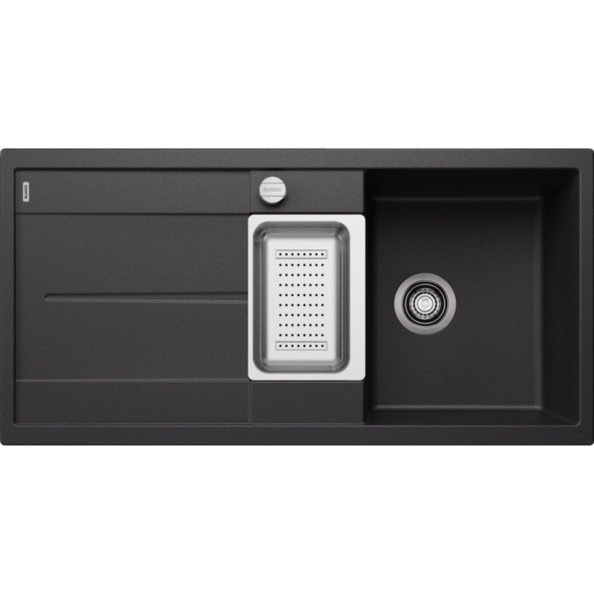 Blanco Silgranit Spülbecken mit Restebecken und Abtropffläche, Metra 6 S, schwarz 1000 x 500 mm