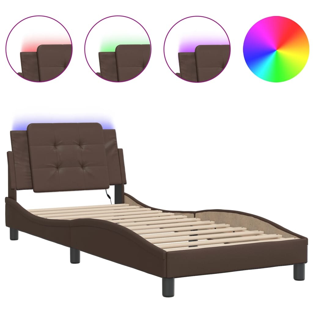 vidaXL Bettgestell mit LED Braun 100x200 cm Kunstleder
