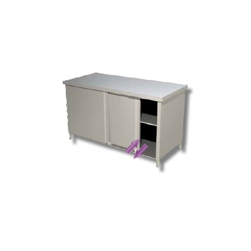 Mesa 100x70x85 de acero inoxidable 304 con armario pasante para restaurante pizzería RS5792