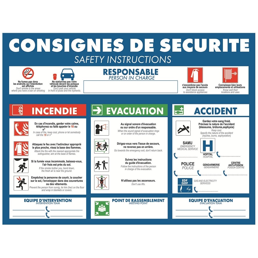 Bequet Pancarte consignes de sécurité blanc 29.5 x 18 cm