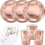 thumbnail of Roségold Einweggeschirr für 12 Personen Happy Birthday Teller, Becher, Servietten Party Deko Set