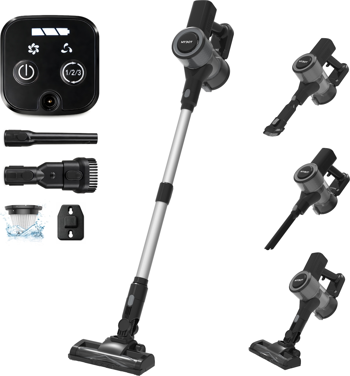 MYBOT E6 Essential – Stielstaubsauger – 250 W – 20 kPa – 3 Saugstufen – Kabelloser Staubsauger – Beutellos – Akkubetrieben